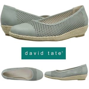 David Tate Nadine Closed Toe Espadrille Blue Leather Wedge Heel Shoes 7.5 Narrow